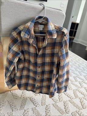 Crewcuts Blue, Brown and Cream Plaid Button-Down Shirt size 6-7
